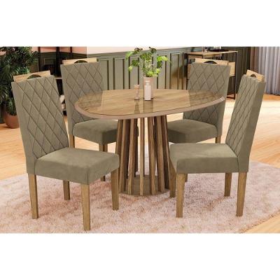 Sala De Jantar Completa Lavanda Tampo Madeirado C- Vidro 135x105cm E 4 Cadeiras 2cad153 Nogueira-vidro Nogueira - Eucalipto-veludo Beg - Kappesberg