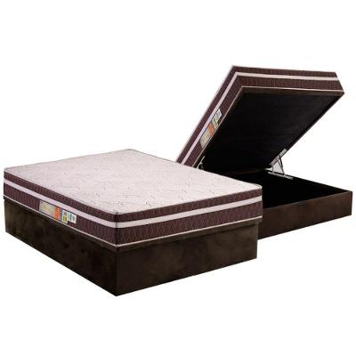 Cama Box Baú Casal: Colchão Anatômico Polar D28 Orthoface Vip + Base CRC Suede Brown (138x188)