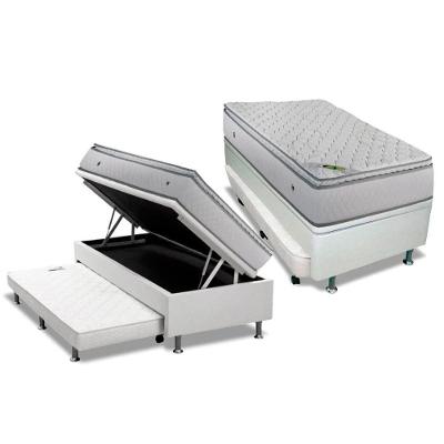 Cama Box Baú c/Auxiliar Solteiro: Colchão Molas Luckspuma MasterPocket Luck Spring + Box CRC Courano Branco(88x188)
