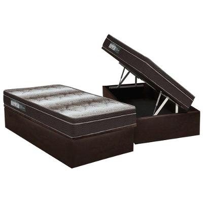 Cama Box Baú Solteiro: Colchão Anatômico Ortobom Ortopédico Light + Base CRC Courano Brown(88x188)
