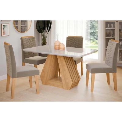 Sala de Jantar Completa Ágata Tampo Madeirado c/ Vidro 130x80cm e 4 Cadeiras Clarice Savana-Madeirado/Suede Joli Capuccino - Cimol