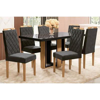Sala De Jantar Completa Centella Tampo Madeirado C- Vidro 90x160cm E 6 Cadeiras 2cad153 Freijo-preto Fosco-vidro Preto - Eucalipto-chu - Kappesberg