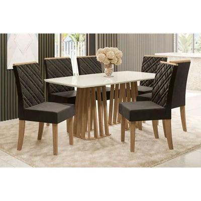 Sala de Jantar Completa Alteia Tampo Madeirado c/ Vidro 90x170cm e 6 Cadeiras 2CAD149 Nogueira/Off White/Vidro Off White - Suede Pr - Kappesberg