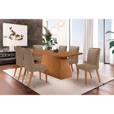 Sala de Jantar Completa Luna c/ Tampo Madeirado Canto Curvo 180x90cm e 6 cadeiras Londrina Imbuia-Capuccino/Suede Capuccino - Rufato