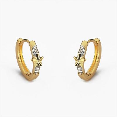 Brinco Argola Cravejada Zircônias Com Estrela Banhado A Ouro 18k