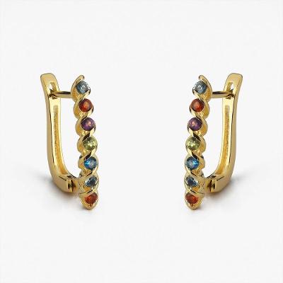 Brinco Argola Retangulares Com Pedras Zircônia Banhado A Ouro 18k