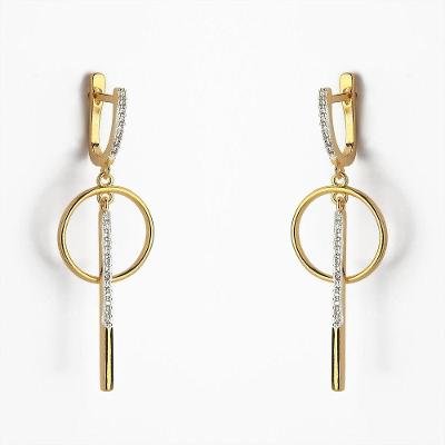Brinco Argola Com Círculo E Palito Cravejado Banhado A Ouro 18k