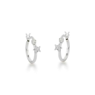 Brinco Argola Com Ponto De Luz Estrela Prata 925