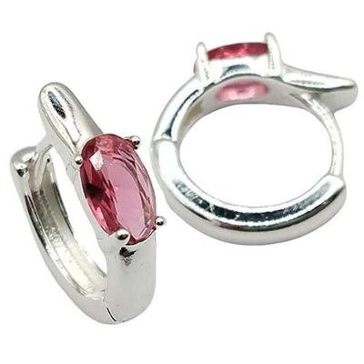 Brinco Argola Com Ponto De Luz Oval Colorido Prata 925