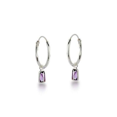 Brinco Argola Zirconia Roxa Prata 925