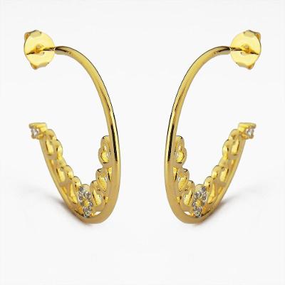 Brinco De Argola Coração Com Zircônias Folheada A Ouro 18k