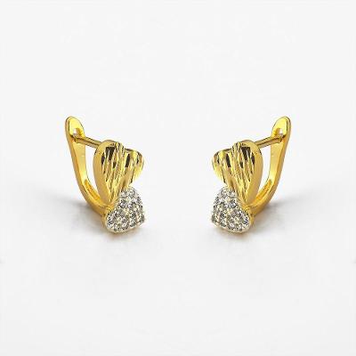 Brinco De Argola Com Coração Cravejado Banhado A Ouro 18k