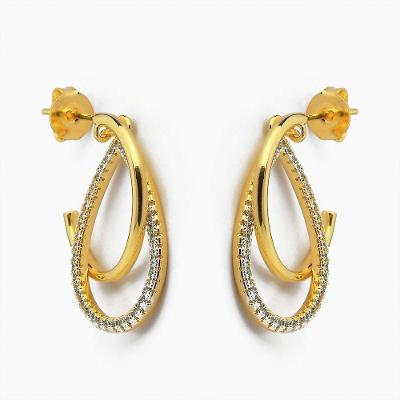Brinco Argola Com Gota Cravejada Com Zircônia Banhado A Ouro 18k