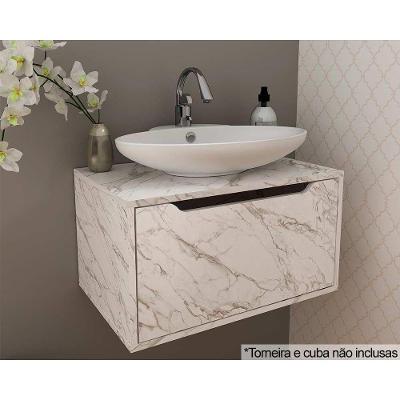Gabinete de Banheiro Suspenso BN3646 s/ Cuba 1 Porta 60cm cor Mármore Branco - Tecno Mobili