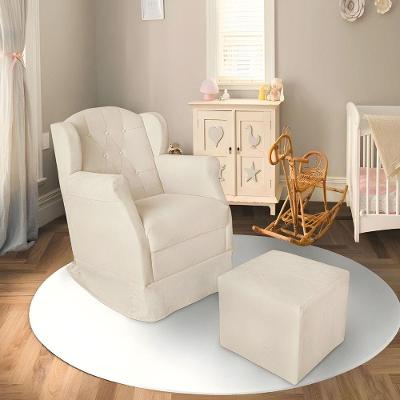 Poltrona Amamentação Cadeira Reforçada Balanço Puff Suede Cor:bege