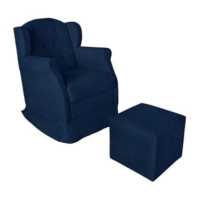 Poltrona Amamentação Balanço Confortável Puff Pétala Suede Cor:azul Marinho
