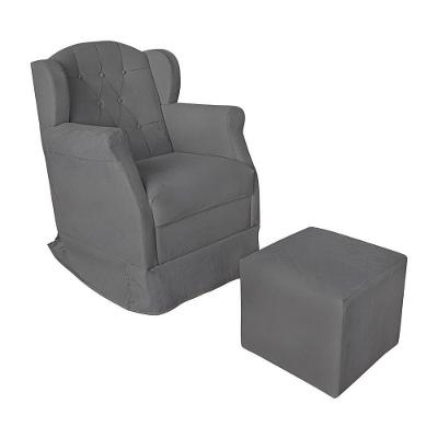 Poltrona Amamentação Balanço Confortável Puff Pétala Suede Cor:cinza