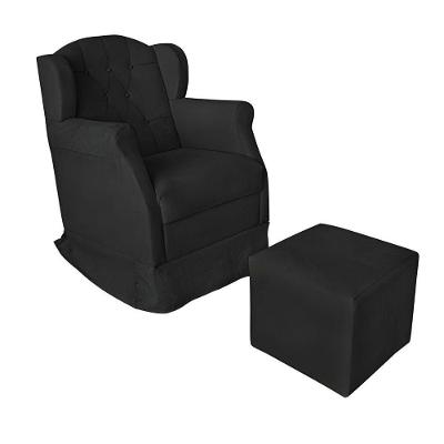 Poltrona Amamentação Balanço Confortável Puff Pétala Corino Cor:preto