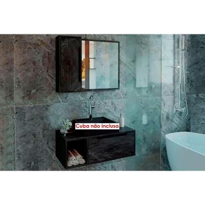 Conjunto de Banheiro Balcão Suspenso BN3644 e Balcão c/ Rodízios BN3643 80cm e Armário c/ Espelho BN3645 80cm Branco - Tecno Mobili
