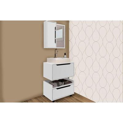Conjunto de Banheiro Balcão Suspenso BN3646 e Balcão c/ Rodízios BN3647 60cm e Armário c/ Espelho BN3648 60cm Branco - Tecno Mobili