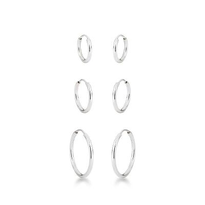 Trio De Brincos Lisos Fio Redondo Unissex Prata 925