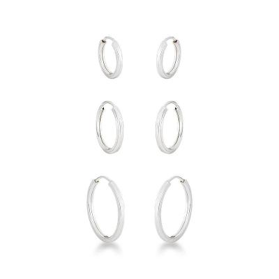 Trio De Brincos Lisos Fio Quadrado Unissex Prata 925