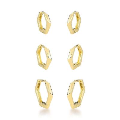 Trio De Brincos Argola Sextavadas Banhadas A Ouro 18k