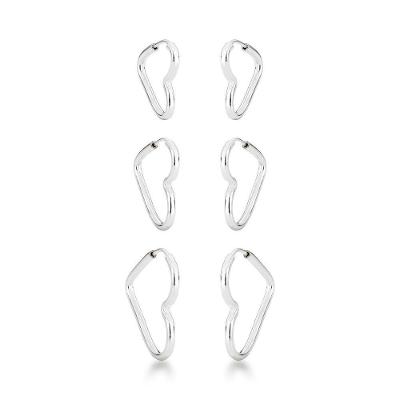 Trio De Brincos Argola Coração Lisa Em Prata - Elegância Atemporal