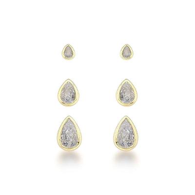 Trio De Brincos Gota De Zircônia Ouro 18k - Brilho Sofisticado