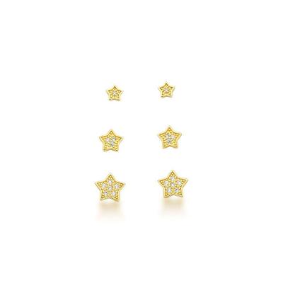 Kit Trio De Brincos Estrelas Banhadas A Ouro 18k