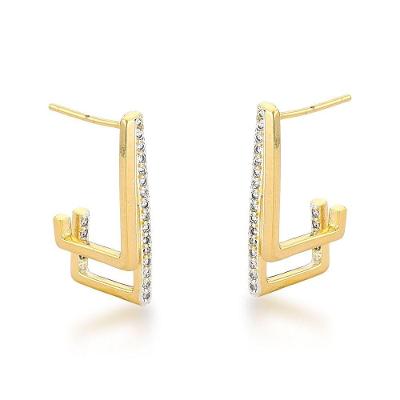 Brinco Quadrado Duas Linhas Banhado A Ouro 18k