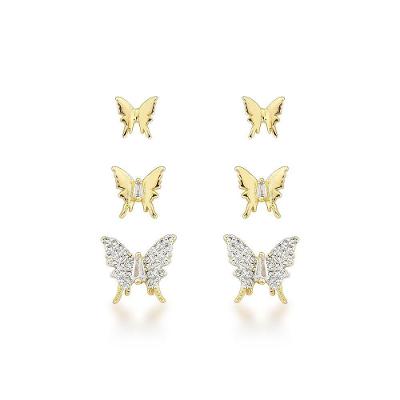 Trio De Brincos Borboleta - Elegância Com Banho De Ouro 18k E Detalhes Brilhantes