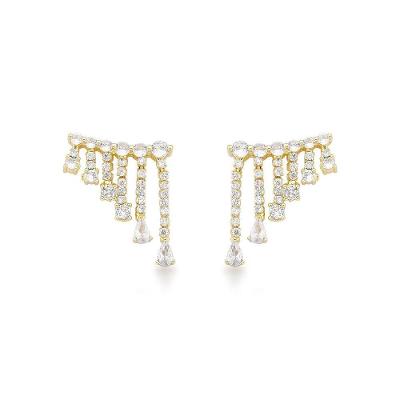 Brincos Cascata De Cristal Semijoia Para Festas – Luxo Radiante Banhado A Ouro 18k