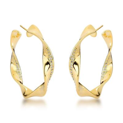 Brincos Femininos Banhados A Ouro 18k- Estilo Argola Torcida Com Pedras De Zircônia