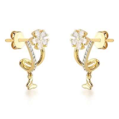 Brincos Borboleta E Flor Em Ouro 18k Com Zircônia - Beleza Naturais