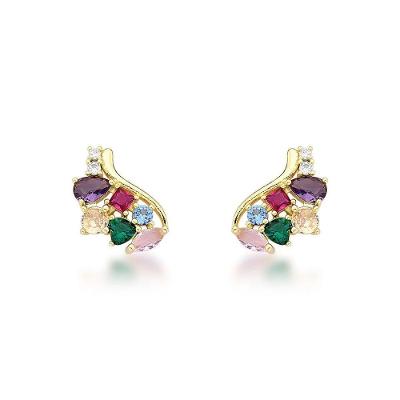 Brincos Contemporâneos Com Zircônias Multicoloridas Em Ouro 18k