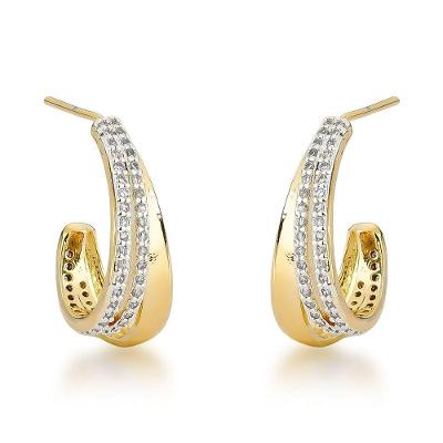Brincos De Argola Com Faixa De Zircônias - Banhados A Ouro 18k