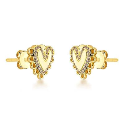 Brinco Coração Romantico Brilhoso Banhado A Ouro 18k