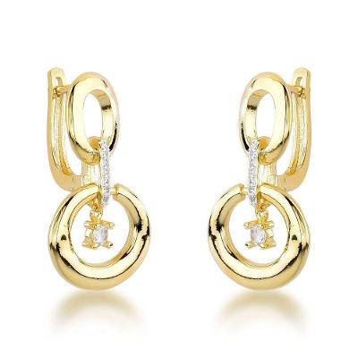 Brincos De Argola Dupla Com Pingente De Cristal - Banhados A Ouro 18k