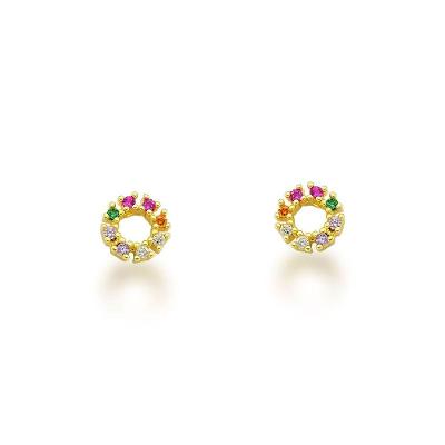 Brinco Pequeno Circulo Colorido Banhado Ouro 18k