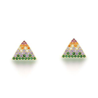 Brinco Triangulo Brilhoso Colorido Banhado A Ouro 18k