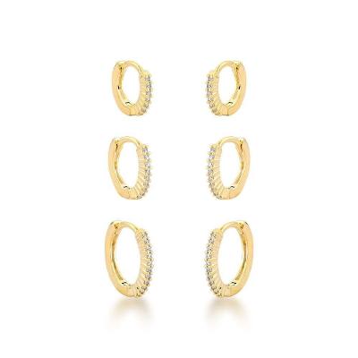 Trio Brincos Argola Cravejados Banhado A Ouro 18k