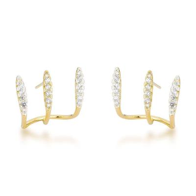 Brincos Ear Cuff Banhados A Ouro 18k Com Cristais De Zircônia Elegantes
