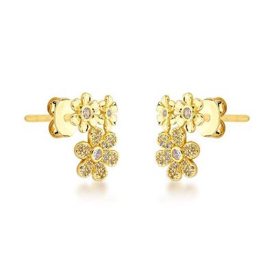 Brincos Florais Banhados A Ouro 18k Com Zircônias