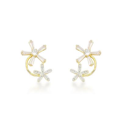 Flores De Ouro: Brincos Banhados A Ouro 18k Com Zircônia - Sofisticação Natural