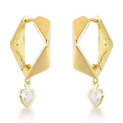 Brincos De Argola Com Pingente De Coração Em Zircônia - Banhados A Ouro 18k Dourado