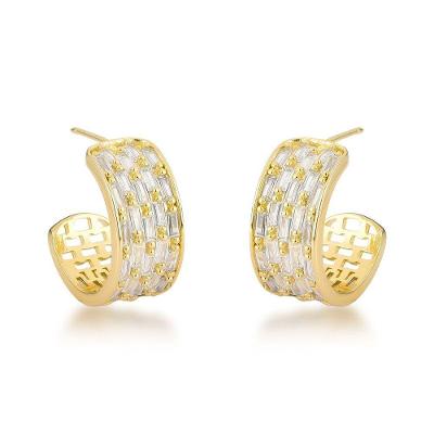 Brincos De Argola Banhados A Ouro 18k Com Detalhes Em Zircônia - Luxo Atemporal
