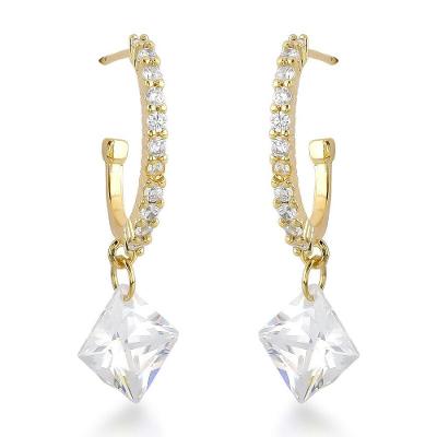 Brincos Argola Tarraxa Zirconia Quadrada Banhado A Ouro 18k