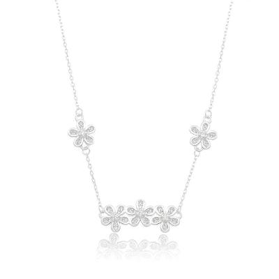 Colar Flores Cristais Minimalistas Prata 925
