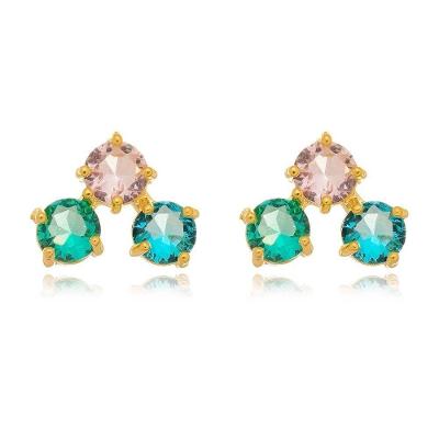 Brinco Com 3 Cristais Zircônias Banhado A Ouro 18k